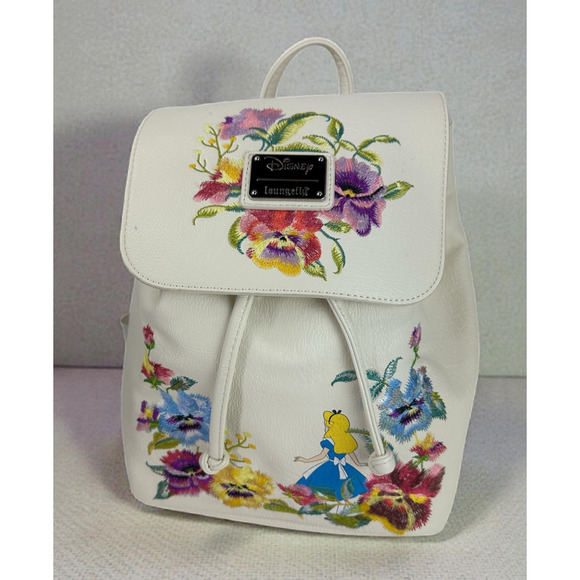 *Flawed* Loungefly Disney Alice in Wonderland Embroidered Floral Mini Backpack - Picture 2 of 16